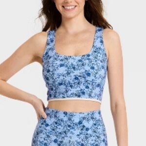 JoyLab floral print piped longline sports bra- blue NWT x